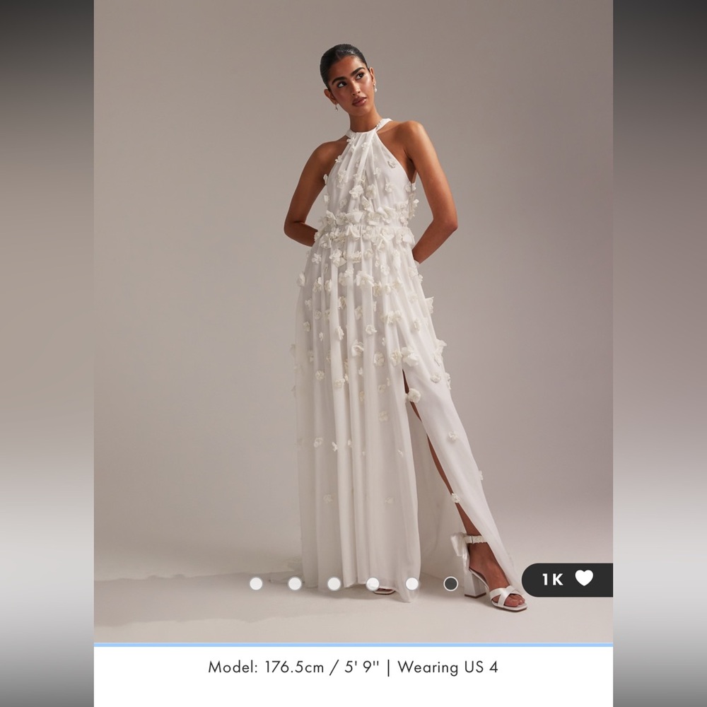 ASOS DESIGN 3D floral statement halter maxi wedding dress in ivory - Picture 2 of 6
